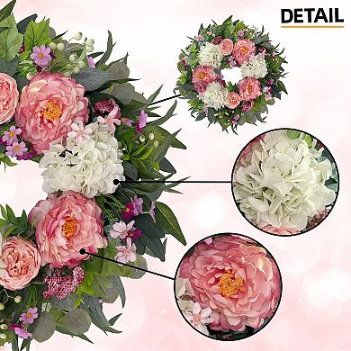 24" Spring Wreath Peony Hydrangea Floral Door Wall Decor