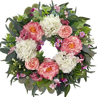 24" Spring Wreath Peony Hydrangea Floral Door Wall Decor