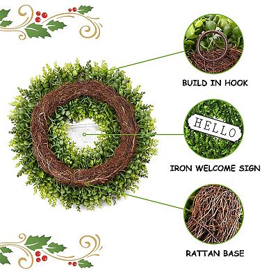 24'' Boxwood Wreath Artificial Spring Farmhouse Wedding Indoor Outdoor