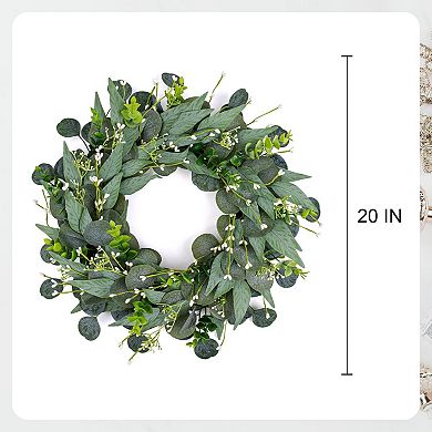 20"Artificial Eucalyptus Wreath with Berries All Seasons Decor