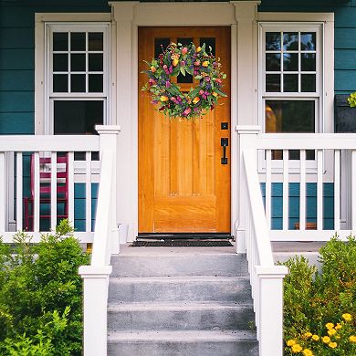 22" Spring Summer Tulip Wreath with Tassels Eucalyptus Ferns Butterflies