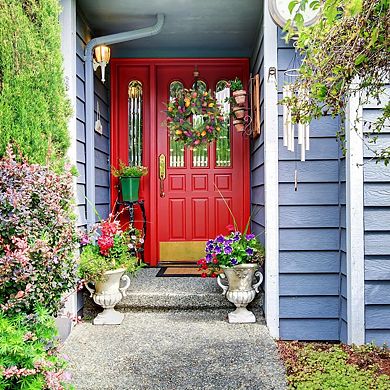 22" Spring Summer Tulip Wreath with Tassels Eucalyptus Ferns Butterflies