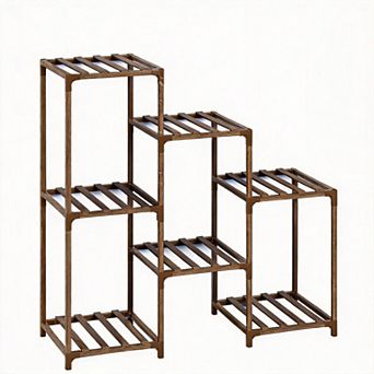7 pots Tiered Wood Plant Stand Corner Rack for Patio Garden Window