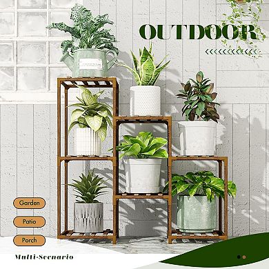 7 pots Tiered Wood Plant Stand Corner Rack for Patio Garden Window