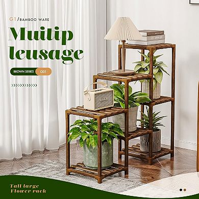 7 pots Tiered Wood Plant Stand Corner Rack for Patio Garden Window