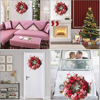 15.7inch Artificial Peony Wreath Rose Green Leaves Spring Summer Wedding Decor