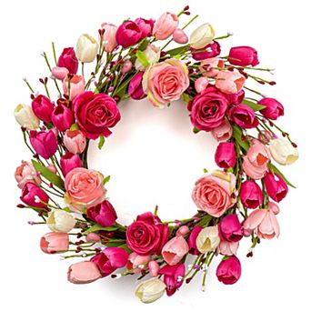 20" Wreath Roses Tulips Front Door Decor Wedding Mother Festival