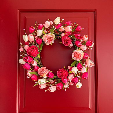20" Wreath Roses Tulips Front Door Decor Wedding Mother Festival