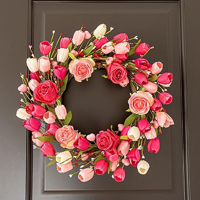 20" Wreath Roses Tulips Front Door Decor Wedding Mother Festival