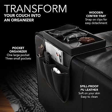 Couch Armrest Organizer with Detachable Snack Tray