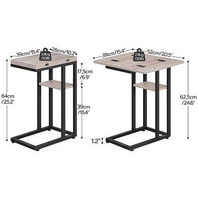Foldable C-Shaped Side Table with Storage Shelf for Living Room Bedroom
