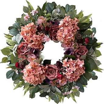 24" Spring Hydrangea Wreath with Roses Peonies for Door Home Wedding