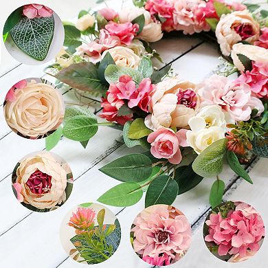 22" Lighted Spring Peony Wreath with Timer for Door Wall Wedding Decor