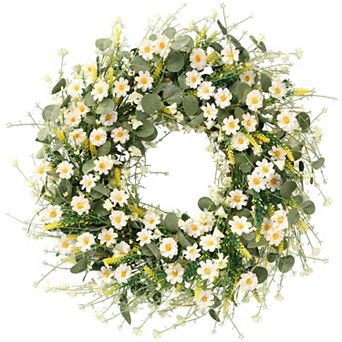 24" Spring Summer Silk Floral Wreath with Eucalyptus and Lavender for Door Wall