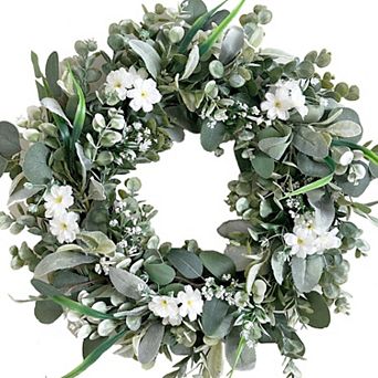 24" Summer Spring Wreath Lamb Ears White Flowers Rustic Farmhouse