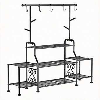 3 tier Metal Plant Stand with Hooks for Patio Garden Display