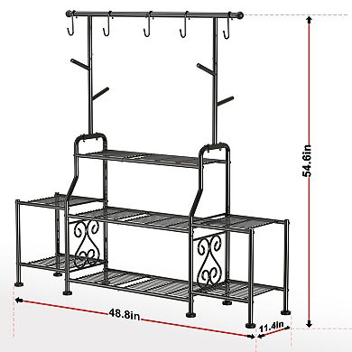 3-Tier Metal Plant Stand with Hooks for Patio Garden Display