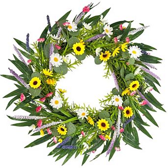 20" Sunflower Wildflower Wreath Spring Summer Farmhouse Decor