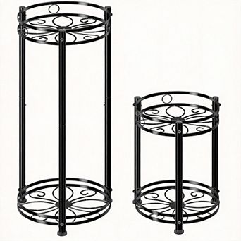 2 pack Round Metal Plant Stand Waterproof Tall Heavy Duty Flower Pot Rack