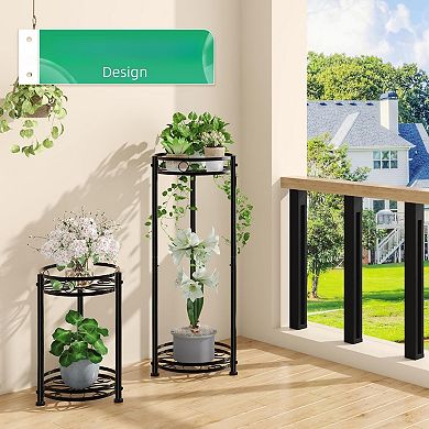 2 pack Round Metal Plant Stand Waterproof Tall Heavy Duty Flower Pot Rack