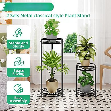 2 pack Round Metal Plant Stand Waterproof Tall Heavy Duty Flower Pot Rack