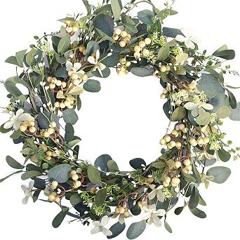 22" Artificial Eucalyptus Berry Wreath Spring Summer Door Wall Decor