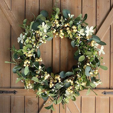 22" Artificial Eucalyptus Berry Wreath Spring Summer Door Wall Decor