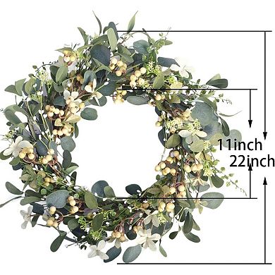 22" Artificial Eucalyptus Berry Wreath Spring Summer Door Wall Decor