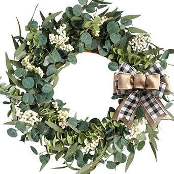 20" Artificial Eucalyptus Wreath Handmade Spring Summer Wedding Mother Festival