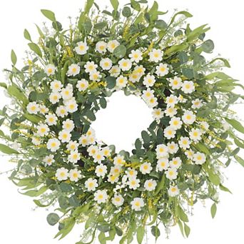 24" Summer Daisy Wreath Front Door Handmade Artificial Spring Festival Decor