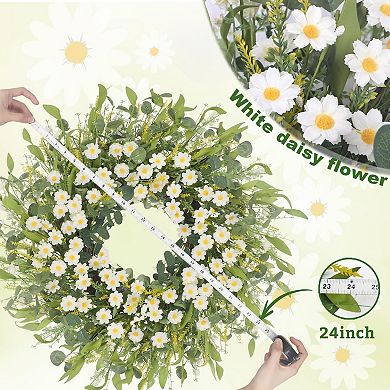 24" Summer Daisy Wreath Front Door Handmade Artificial Spring Festival Decor