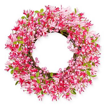 22" Wreath Pink Floral Berries Door Decor Wedding Mother Festival