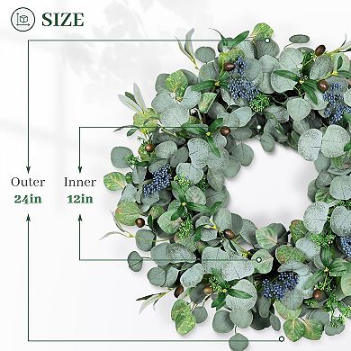 24" Eucalyptus Wreath Olive Berries Handmade All Season Decor