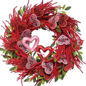 20" Heart Wreath Glitter Leaves Vine Door Window Decor Wedding Mother Festival