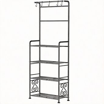 Metal 4 tier Plant Stand with Hooks Adjustable Feet
