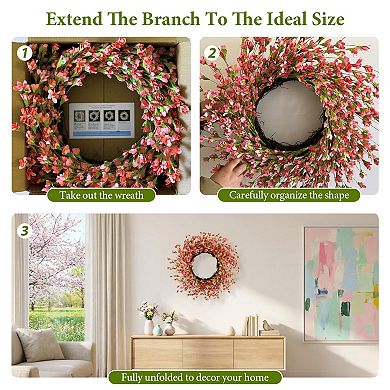 24” Spring Cherry Blossom Wreath Easter Farmhouse Indoor Outdoor