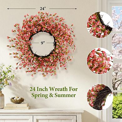 24” Spring Cherry Blossom Wreath Easter Farmhouse Indoor Outdoor