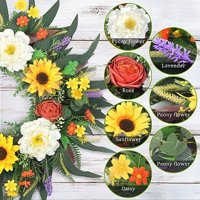 24" Sunflower Peony Eucalyptus Wreath Summer Spring Fall Door Decor
