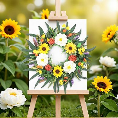 24" Sunflower Peony Eucalyptus Wreath Summer Spring Fall Door Decor