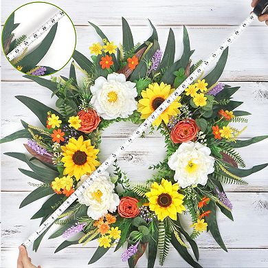 24" Sunflower Peony Eucalyptus Wreath Summer Spring Fall Door Decor
