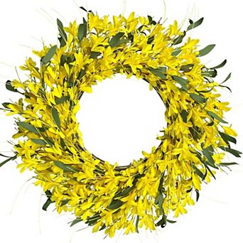 24" Forsythia Wreath Artificial Summer Front Door Window Farmhouse Decor