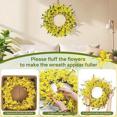 24" Forsythia Wreath Artificial Summer Front Door Window Farmhouse Decor