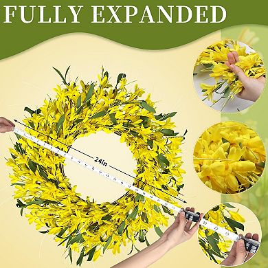 24" Forsythia Wreath Artificial Summer Front Door Window Farmhouse Decor