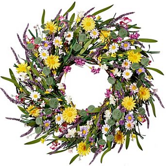 24'' Lavender Wildflower Artificial Wreath Spring Summer Door Wall Decor