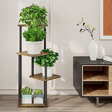 4 Tier Metal Plant Stand Corner Flower Shelf Indoor Patio Garden