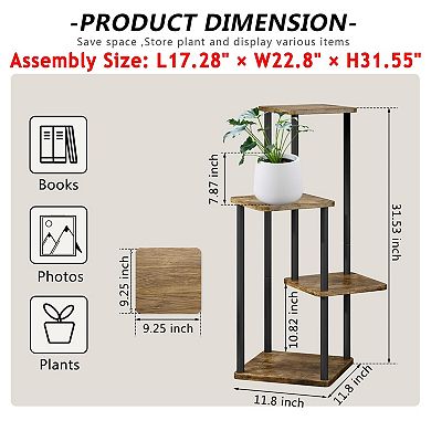 4 Tier Metal Plant Stand Corner Flower Shelf Indoor Patio Garden