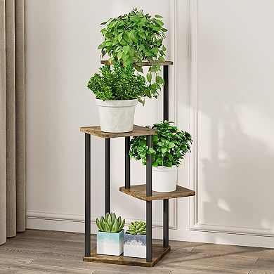 4 Tier Metal Plant Stand Corner Flower Shelf Indoor Patio Garden