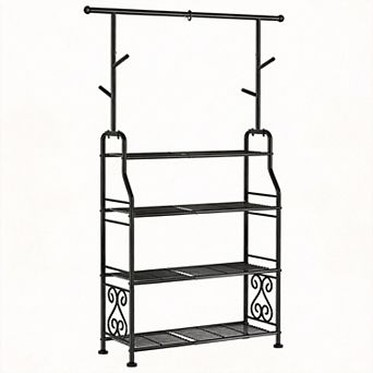 4 tier Metal Plant Stand with Hanger for Patio Living Room Garden
