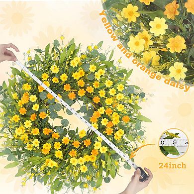 24" Summer Daisy Wreath Front Door Window Wall Handmade Festival Decor