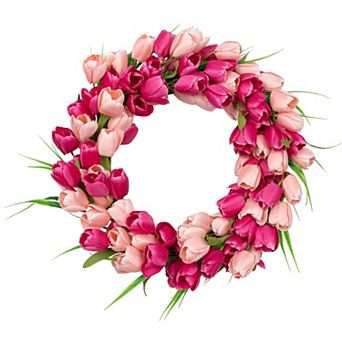 20" Tulip Wreath for Door Window Wall Wedding Mother Festival